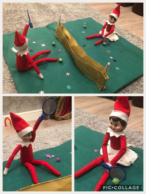 Elf on the Shelf playing tennis. nice little game of elf tennis tonight with chocolate sprout tennis balls 🎾  #elfontheshelf #elfontheshelf2017 #elfontheshelfideas #tennis #elf #mumlife #makingmemories Elf On The Shelf Pickleball, Elf On The Shelf Playing Foosball, Elf On The Shelf Playing Basketball, Sports Fan Outfit, Playing Tennis, Elf Ideas, Cricket Sport, Tennis Balls, Shelf Ideas