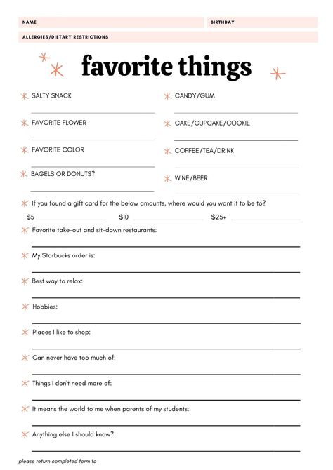 Favorite Things Survey, Fun Dinner Ideas, First Day Of School Gift, Teacher Stamps, Ideas For Teachers, Teacher Gift Ideas, Cute Teacher Gifts, How To Order Starbucks, Starbucks Gift Card