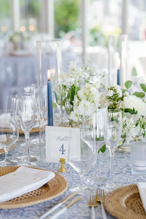 Dusty Blue Wedding Tables, Coastal Table Setting Wedding, Simple Coastal Wedding Decor, Timeless Elegance Wedding, Round Wedding Tablescapes, Coastal Classic Wedding, Coastal Elegant Wedding, November Beach Wedding, Coastal Blue And White Wedding