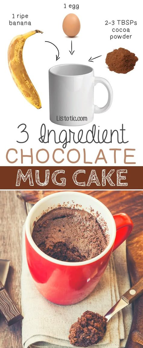 9 Healthy But Delicious 3-Ingredient Treats That Are SUPER Easy Healthy Chocolate Mug Cake, Desserts Simple, Chocolate Mug Cake, Nutribullet Recipes, Atkins Recipes, Mug Cakes, Dessert Aux Fruits, Chocolate Mug Cakes, Chocolate Mugs