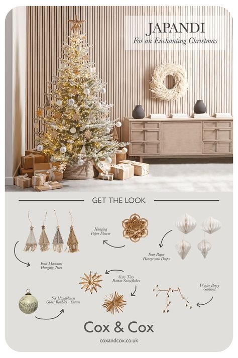 Christmas Tree Beige, Beige Christmas Decorations, Nordic Aesthetic Interior Design, Japandi Christmas Tree, Boho Christmas Tree With Pampas, Pampas Xmas Tree, Japandi Holiday Decor, Japanese Christmas Tree, Japandi Christmas Decor