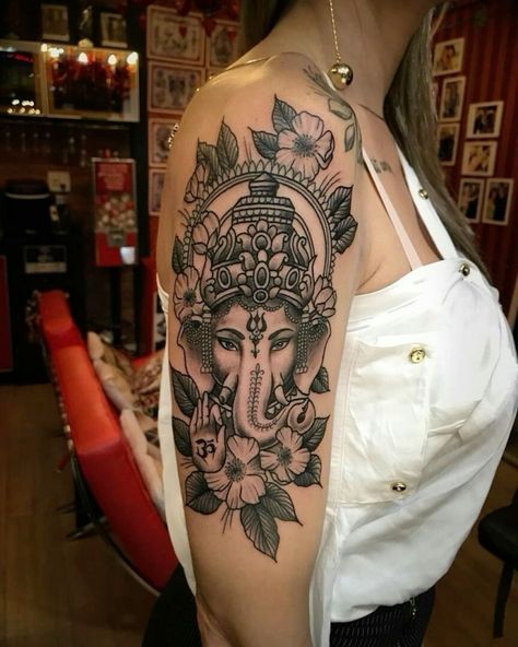 Black Woman Empowerment Tattoos, Ganesha Tattoo Sleeve, Tattoos Collar Bone, Ganesha Tattoos, Collar Bone Tattoos, Small Inspirational Tattoos, Small Colorful Tattoos, Ganesh Tattoo, Jagua Henna