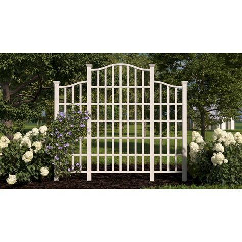 Vita 94.9'' H x 106.9'' W Vinyl Lattice Panel Trellis | Wayfair White Garden Fence, Vinyl Lattice Panels, Privacy Trellis, Garden Dividers, New England Arbors, Architectural Detailing, White Vinyl Fence, Wood Arbor, Outdoor Trellis