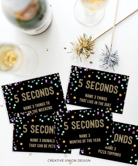 5 Seconds New Years Eve Game, Family New Years Eve Game, Printable New Years Eve Game, New Year's Eve Party Ideas, Party Game, Confetti New Years Eve Game Ideas, New Years Activities For Adults, New Years Eve Party Ideas For Adults, Nye Party Ideas, New Year Games, Family New Years Eve, New Year's Eve Activities, New Years Eve Games, Eve Game