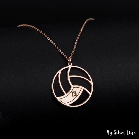 "Volleyball Necklace is made by hand in our workshop with care. All our jewelry is the most elegant choice for the Bridesmaids, friends, your loved ones and for yourself. Volleyball Necklace * Material: High Quality Solid 925 Sterling Silver. * Finish: Sterling Silver ∙ Gold ∙ Rose Gold. * All our jewelry is custom made by hand with care in our workshop.  HOW TO ORDER ❓ * Select your necklace COLOR. * Choose necklace length from 14\" to 22\". The length option is the TOTAL chain length (includin Volleyball Necklace, Volleyball Jewelry, Custom Volleyball, Volleyball Stuff, Fan Jewelry, Number Necklace, Sports Jewelry, Volley Ball, Volleyball Team