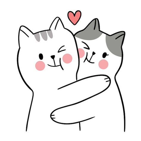 Dibujar a mano dibujos animados lindo pa... | Premium Vector #Freepik #vector #pareja-gatos #gatos-amor #dia-amor #san-valentin Pretty Flower Drawing, Hug Cartoon, Hugging Drawing, Animal Hugs, Cute Hug, Cat Hug, Cartoons Love, Love Illustration, Creative Drawing