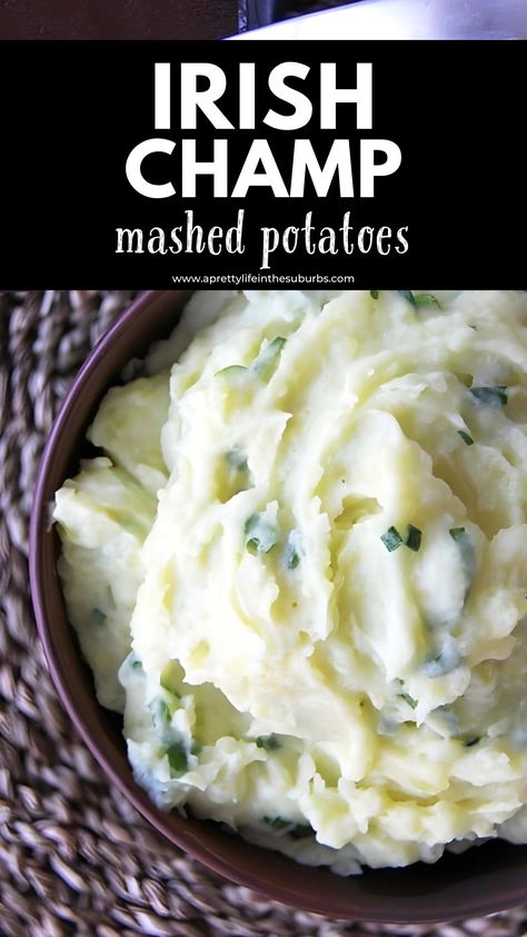 The addition of butter, cream and fresh green onion to mashed potatoes makes this Traditional Irish Champ Recipe a delicious side dish. A nice change from regular mashed potatoes. Irish Champ Recipe, Irish Potatoes Recipe, Recipe Mashed Potatoes, Champ Recipe, Irish Mashed Potatoes, Cheese Mashed Potatoes, Butter Potatoes, Irish Potatoes, Pretty Life