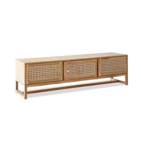 Rattan Tv Unit, Modern Minimalist Aesthetic, Tv Media Unit, Media Units, Modern Coastal Home, Beach Furniture, Coastal Holiday, Media Unit, Beach Boho