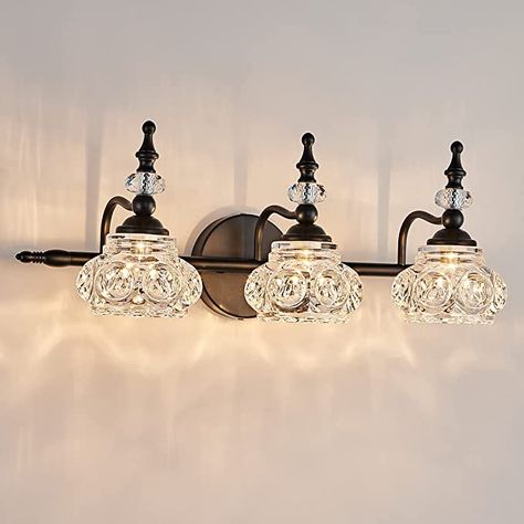 Vintage Bathroom Vanity, Bathroom Vanity Light Fixture, Lights Bathroom, Bathroom Vanity Light, Vintage Bathroom, Vintage Vanity, Vanity Light, Light Fixture, Crystal Glass