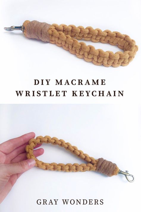 DIY Macrame Wristlet Keychain | EASY HANDMADE GIFT IDEA! How to make a macrame macrame keychain that will fit on your wrist. 💛 Paracord Wristlet Keychain Diy, How To Macrame Keychain, Wrist Keychain Diy, How To Make Macrame Keychains, Keychain Diy Easy, Macrame Keychain Tutorial, Diy Macrame Keychain, Macrame Wristlet Keychain, Craft For Beginners