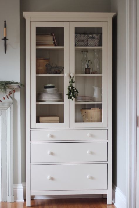 Ikea Hemnes Cabinet Hack Ikea Hemnes Glass Door Cabinet Hack, Hemnes China Cabinet, Ikea Hemnes Cabinet Glass Doors, Ikea Hemnes Dining Room, Ikea Hemnes Kitchen, Hemnes Cabinet Dining Room, Hemnes Glass Door Cabinet Hack, Hemnes Living Room Ideas, Salon Hemnes Ikea