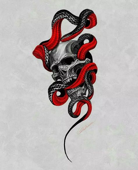 Skull And Snake, Tattoo Posters, Snake Drawing, Snake Tattoo Design, Irezumi Tattoos, Creepy Tattoos, Print Design Art, Artist Logo, Badass Tattoos