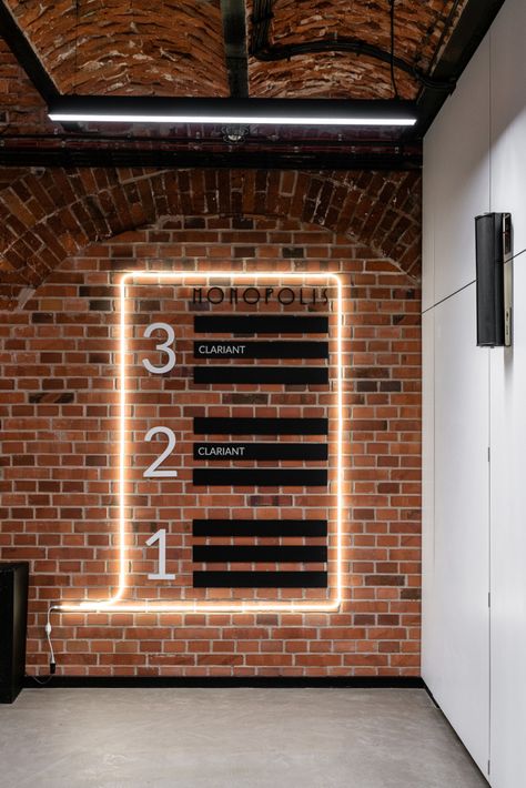 Brick Signage Design, Building Directory Signage, Office Directory Signage, Office Building Signage, Directory Signage Design, Office Wayfinding, Directory Signage, Spacious Office, Lodz Poland