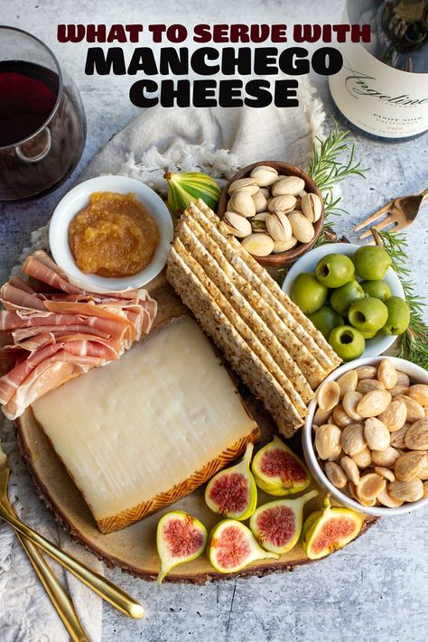 Spanish Charcuterie Board, Manchego Cheese Board, Manchego Stuffed Dates, Manchego Appetizer, Spanish Cheese Board, Manchego Cheese Appetizers, Manchego Cheese Pairing, Manchego Cheese Recipes, Manchego Cheese Appetizers Spanish Tapas