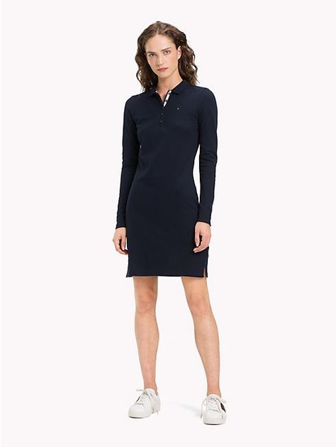 TOMMY HILFIGER Slim Fit Long Sleeve Polo Dress - MIDNIGHT - TOMMY HILFIGER Dresses - main image Long Sleeve Polo Dress, Striped Dresses, Spring Dresses Women, Tommy Hilfiger Dresses, Tommy Hilfiger Women, Long Sleeve Polo, Polo Dress, Web Store, Spring Dresses