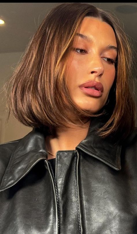 Hailey Baldwin Hair, Brown Bob Hair, Honey Brown Hair, Face Features, Lob Hairstyle, Mom Hairstyles, Highlights Brown Hair, Hair Color And Cut, Cut My Hair