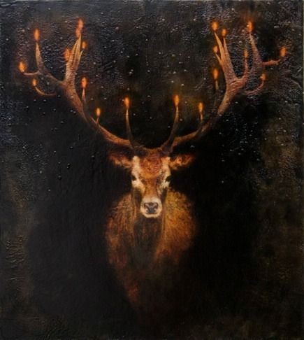 The Starless Sea, Photo Encaustic, Yule Winter Solstice, Southern Artist, Yule Christmas, Dark Christmas, Pagan Art, Deer Art, Wheel Of The Year