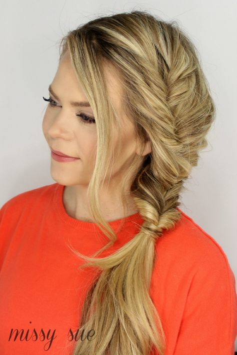 Faux Fishtail Side Braid. Something to look forward to when my hair gets longer again. Missy Sue Hair, Faux Fishtail, Braid Fishtail, Missy Sue, Fishtail Braid Hairstyles, Side Braid Hairstyles, Bohemian Braids, Braid Hairstyle, Side Hairstyles