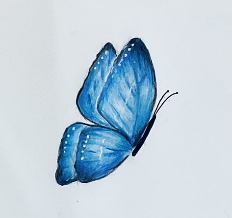 Easy Drawings Of Butterfly, Blue Butterfly Drawing Easy, Blue Butterflies Aesthetic, Blue Drawings Aesthetic, Blue Butterfly Drawing, Blue Sketches, Blue Things To Draw, Blue Doodles, Butterflies Drawing