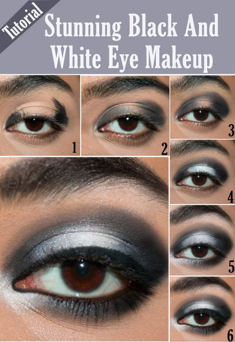 Black And White Eye Makeup, Face Paint Makeup Ideas, Black And White Eyeshadow, Korean Makeup Eyeliner, Makeup Tutorial For Teens, Eye Makeup Orange, White Eye Makeup, Dark Circles Makeup, Beautiful Makeup Ideas