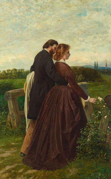 Victorian Couple Illustration, Romantic Period Art Romanticism, Victorian Period Aesthetic, 1860 Aesthetic, Romantic Period Paintings, Romantic Victorian Aesthetic, Romantic Era Art, 1860s Aesthetic, Romantic Period Art