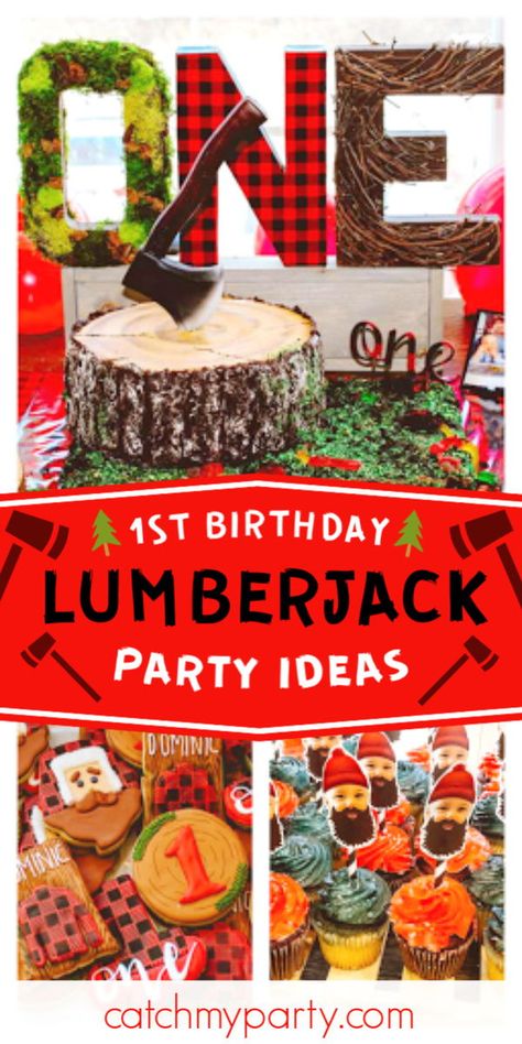 1st Birthday Lumberjack Theme, Lumberjack First Birthday Cake, Lumberjack Birthday Party Food, Lumberjack Party Ideas, Plaid Party Decorations, Lumberjack 1st Birthday, Grandchildren Activities, 1st Birthday Foods, Lumberjack First Birthday