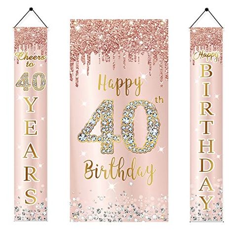 40th Birthday Door Banner Decorations for Women, Pink Rose Gold Happy 40th Birthday Door Cover & Porch Party Supplies... 40th Birthday Ideas For Women Decoration Decor, Ladies 40th Birthday Party Ideas, 40th Birthday Banners For Women, 40th Birthday Rose Gold Theme, Rose Gold Party Decorations Birthday, 40 And Fabulous Party Decorations, Rose Gold 40th Birthday Ideas, 40th Birthday Backdrop Ideas For Women, Rose Gold Decorations Birthday