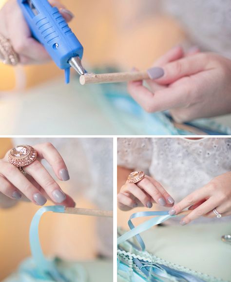 How To Make Ribbon Wands For Weddings DIY Guide Wedding Wands Diy How To Make, Wedding Wands Diy, Ribbon Wands Wedding, Wands Diy, Wedding Ribbon Wands, Slate Table, Wedding Wands, Ribbon Wands, Wedding Send Off