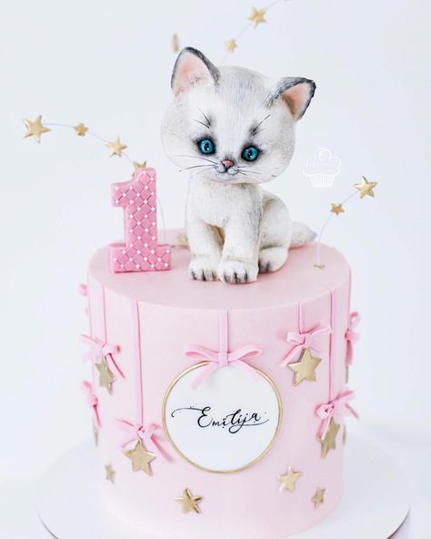 Kitten Cake, Cloud Cake, Fondant Animals, Mermaid Crown, Animal Cakes, Animal Cake, Baby Birthday Cakes, Hello Kitty Birthday, Cat Cake