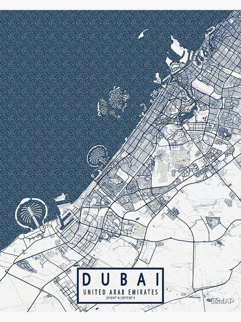 "Dubai City Map of the United Arab Emirates - Coastal" Poster by deMAP | Redbubble Dubai Tourist Map, Dubai Map, Dubai Aesthetic, Historical Illustration, Modern Metropolis, Tourist Map, Urban Street Art, Dubai City, Dubai Travel