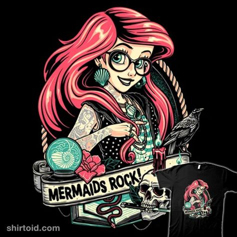 Ariel With Tattoos, Goth Ariel, Punk Ariel, Tattooed Princess, Dark Disney Art, Goth Disney Princesses, Colourful Pictures, Skulls Tattoo, Widget Photos