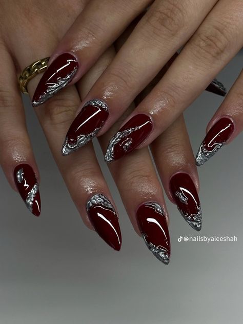 Maroon Nail Art, Maroon Nail Designs, Red Gel Nails, Lilac Nails, Maroon Nails, Art Deco Nails, Hippie Nails, Formal Nails, Grunge Nails