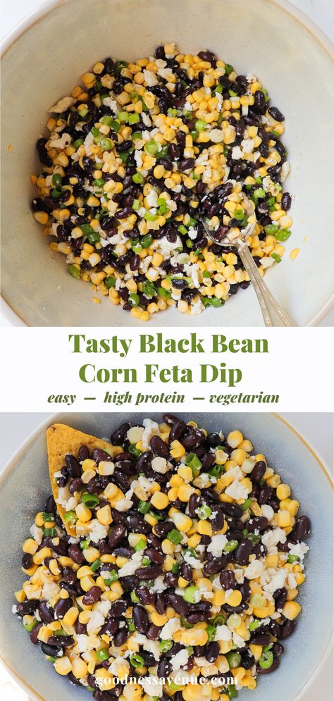 Black bean corn feta dip in a bowl with tortilla chips. Black Bean And Feta Dip, Black Bean And Corn Salsa With Feta, Healthy Black Bean Dip, Feta Bean Dip, Corn And Black Bean Dip Cold, Corn And Feta Dip, Corn Black Bean Feta Dip, Black Bean Feta Dip, Black Bean Corn And Feta Dip