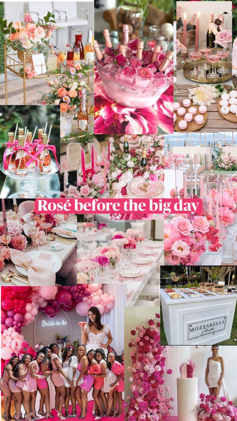 Bridal shower theme incorporating shades of pink as a bright pop of color. Bottles of rosé to enhance the theme. Bridal Shower Theme, Pop Of Color, Shades Of Pink, Big Day, Bridal Shower, Color Pop, Shades, Shower, Pink