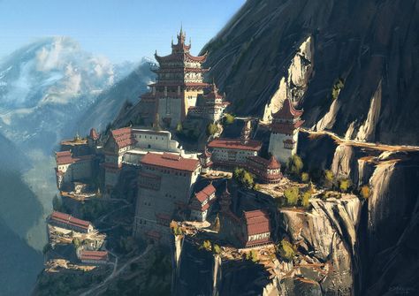 ArtStation - Buddhist Monastery - Overview, Dominik Zdenković Temple On Mountain, Dnd Visuals, Monastery Aesthetic, Fantasy Cities, Buddhist Monastery, Location Inspiration, Staying Healthy, Fantasy City, Fantasy Castle