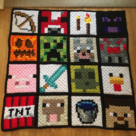 Minecraft Granny Square, Minecraft Crochet Blanket, Minecraft Crochet Patterns, Minecraft Blanket, Minecraft Crochet, Minecraft Pattern, Crochet Blanket Stitch Pattern, C2c Crochet, Crochet Inspo