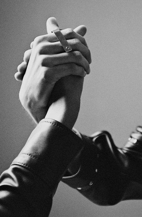 Two hands intertwined. Hands Editorial, Editorial Jewelry, Mert And Marcus, Jewelry Editorial, Editorial Shoot, Hands Holding, Art References, Black And White Photography, Art Reference