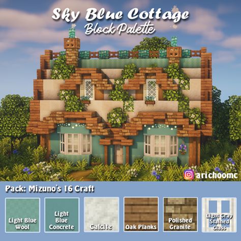 Mizuno Block Palette, Minecraft Shop Aesthetic, Cottagecore Minecraft Pallet, Minecraft Farm Cottage, Cottagecore Aesthetic Minecraft Farm, Minecraft Houses Aesthetic Cottage, Mizuno Minecraft Houses, Cute Minecraft Cottage House, Mizuno 16 Craft Builds