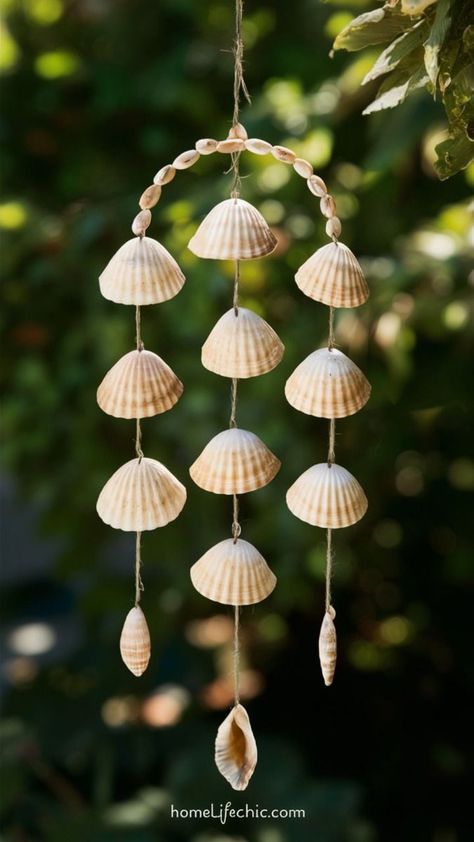 DIY Seashell Wind Chimes (10+ Concepts Coated)- #Chimes #Covered #DIY #Ideas #Seashell #Wind Check more at https://howcandothis.com/diyideas/diy-seashell-wind-chimes-10-concepts-coated/ Homemade Garden Decorations Diy Ideas, Music Crafts For Adults, Beach Crafts For Teens, Diy Shell Crafts, Crafts With Seashells, Silverware Windchimes, Seashell Wind Chime, Sea Animal Crafts, Homemade Garden Decorations