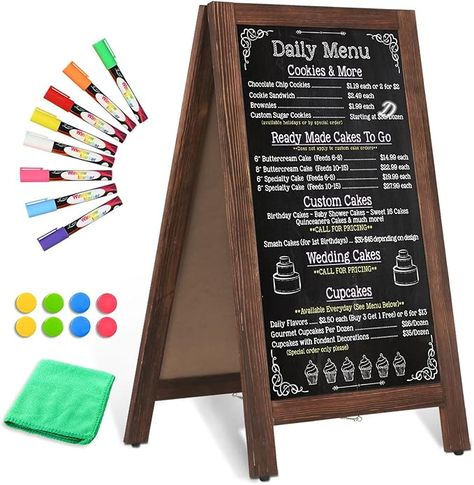 Amazon.com : AMUSIGHT Wooden A-Frame Sign, Magnetic 40" x 20" Rustic Brown Chalk Board Sign Board, Double-Sided Sandwich Board Signs Outdoor, Chalkboard Easel, Menu Board for Restaurant, Business or Wedding : Office Products Cakes Quinceanera, Chalkboard Restaurant, Menu Board Diy, Sandwich Board Signs, Outdoor Chalkboard, A Frame Sign, Chalkboard Easel, A Frame Signs, Quinceanera Cakes