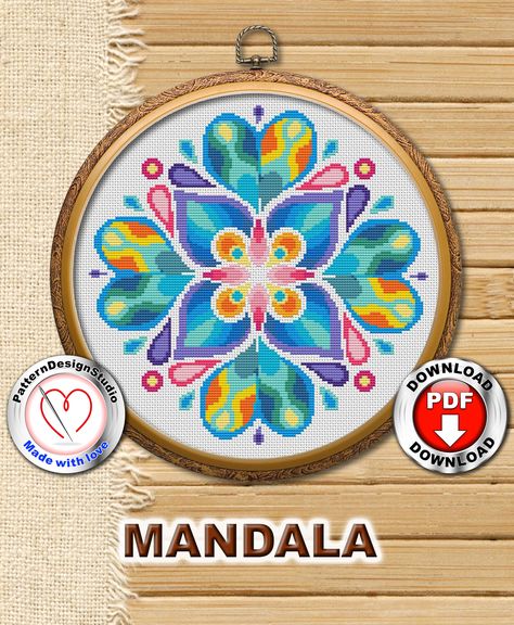 Mandala Cross Stitch, Mandala Cross, Mandala Digital, Hand Embroidery Projects, Needlepoint Patterns, Pattern Embroidery, Simple Cross Stitch, Cross Patterns, Modern Embroidery