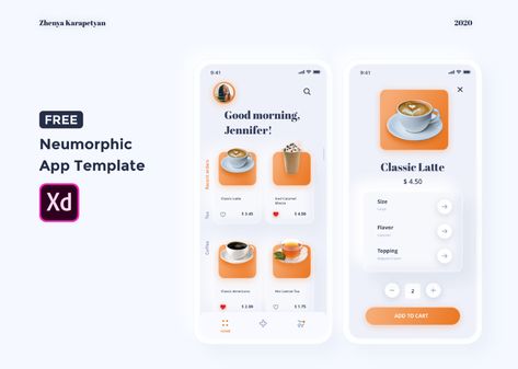 Free XD neumorphic app template on Behance Mobile App Templates, Medical App, Food Delivery App, Banking App, Delivery App, App Template, Flavored Tea, Coffee Design, Wireframe