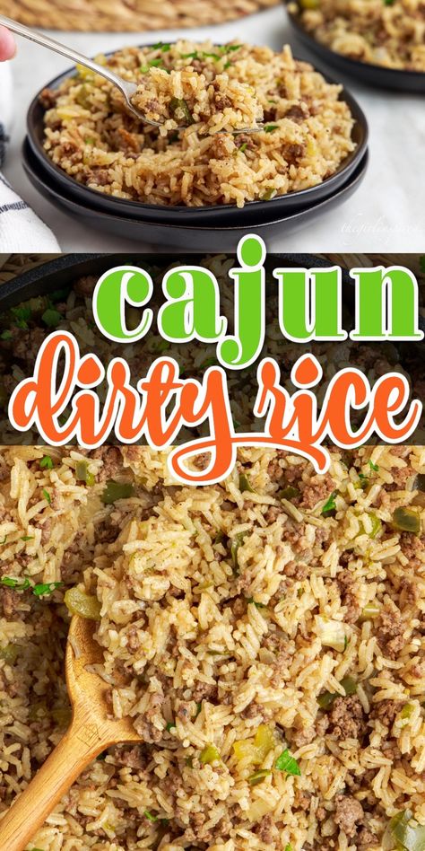 In just 30 minutes you can have an easy side or main course meal when you make this creole dirty rice recipe. Full of flavor and packed with protein! Chicken And Dirty Rice Recipe, Chicken And Dirty Rice, Dirty Rice Recipe Easy, Cajun Dirty Rice Recipe, Cajun Rice Recipe, Cajun Dirty Rice, Rice Dishes Recipes, Cajun Rice, Dirty Rice Recipe