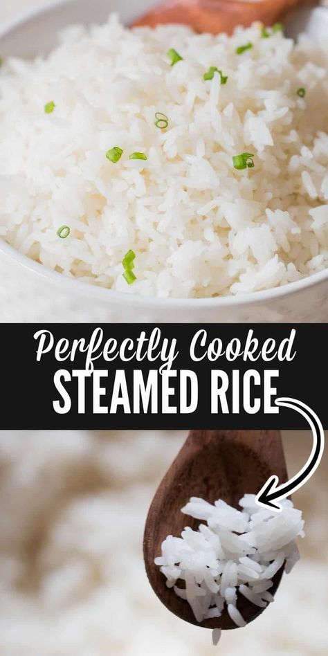 You don’t need rice cooker to make prefect steamed rice. You can get tender, fluffy, perfectly cooked rice on stove top every-single-time! Serve steamed rice as side dish for any main course meal. #howtomakesteamedrice #steamedricerecipe #steamedriceonstove #whitesteamedrice #brownsteamedrice #rice #ricerecipes #dinner #Chinesesteamesrice #Japanesesteamedrice How To Make Steamed Rice On The Stove, How To Make Rice On Stove, Steamed Jasmine Rice, How To Cook Fluffy Rice, Stove Top White Rice, How To Make Steamed Rice, Chinese White Rice Recipe, How To Cook Rice On The Stove, Cooking Rice On Stove