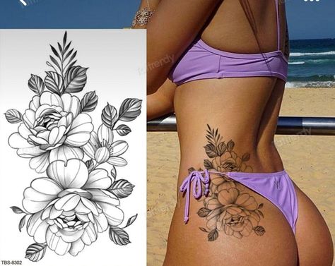 Hip Tattoos Women Big, Simple Unique Tattoos, Tattoos For Siblings, Lace Bow Tattoos, Matching Tattoos For Siblings, Wrist Tattoos Words, Side Hip Tattoos, Floral Thigh Tattoos, Hip Thigh Tattoos