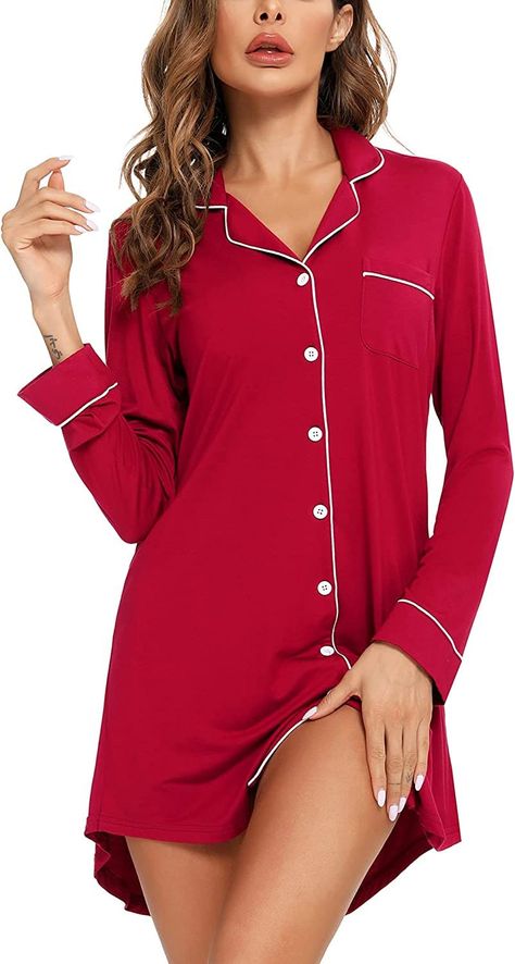 Leikar Nightgowns For Women Button Down Pajamas Dress Short Sleeve Sleepwear S-XXL Night Shirts For Women, Maternity Nightgown, Button Down Sleep Shirt, Nursing Gown, Breastfeeding Shirt, Nursing Pajamas, Pajama Dress, Women's Nightgowns, Nightgowns For Women