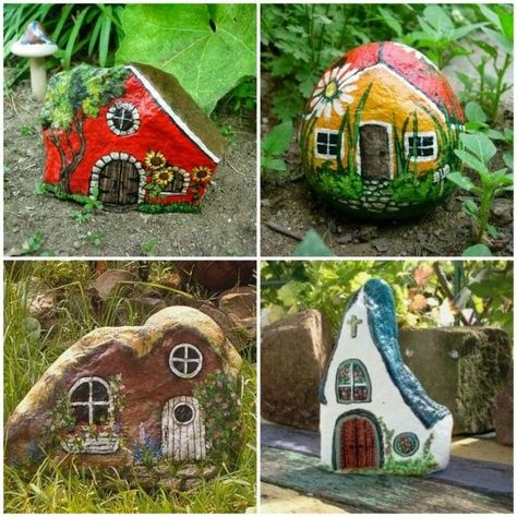 Art Pierre, Painted Rocks Diy, Rock Painting Ideas Easy, Rock Painting Patterns, House On The Rock, Garden Painting, Paint Rock, Fairy Garden Diy, Rock Painting Designs