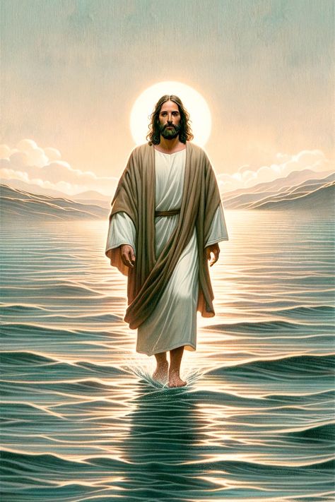 God Walking On Water, Jesus Walking With Me, Peter Walking On Water, Peter Walks On Water, Bible Matthew, Jesus Walks On Water, St Jose, Jesus Walking On Water, Jesus Christ Illustration