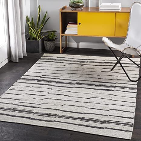 Mark&Day Area Rugs, 8x10 Goldhoorn Modern White Area Rug White Black Carpet for Living Room, Bedroom or Kitchen (8' x 10') Black And White Rug, Charcoal Rug, Surya Rugs, Bedroom Area Rug, Artisan Rugs, Transitional Area Rugs, Transitional Rugs, Geometric Area Rug, Hand Tufted Rugs