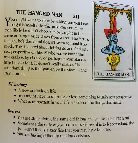 The Hanged Man Tarot Meaning, Taro Cards, Tarot 101, Tarot Card Meanings Cheat Sheets, Hanged Man Tarot, Tarot Guidebook, Learning Tarot, Tarot Interpretation, Hanged Man